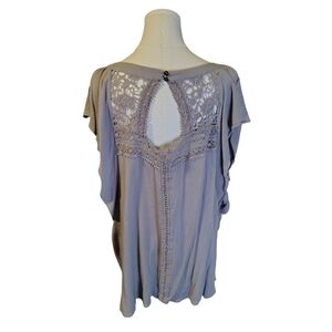 Torrid Silver Gray Lace Keyhole Crepe Ruffle Sleeve Blouse Size 22 To 24 Plus